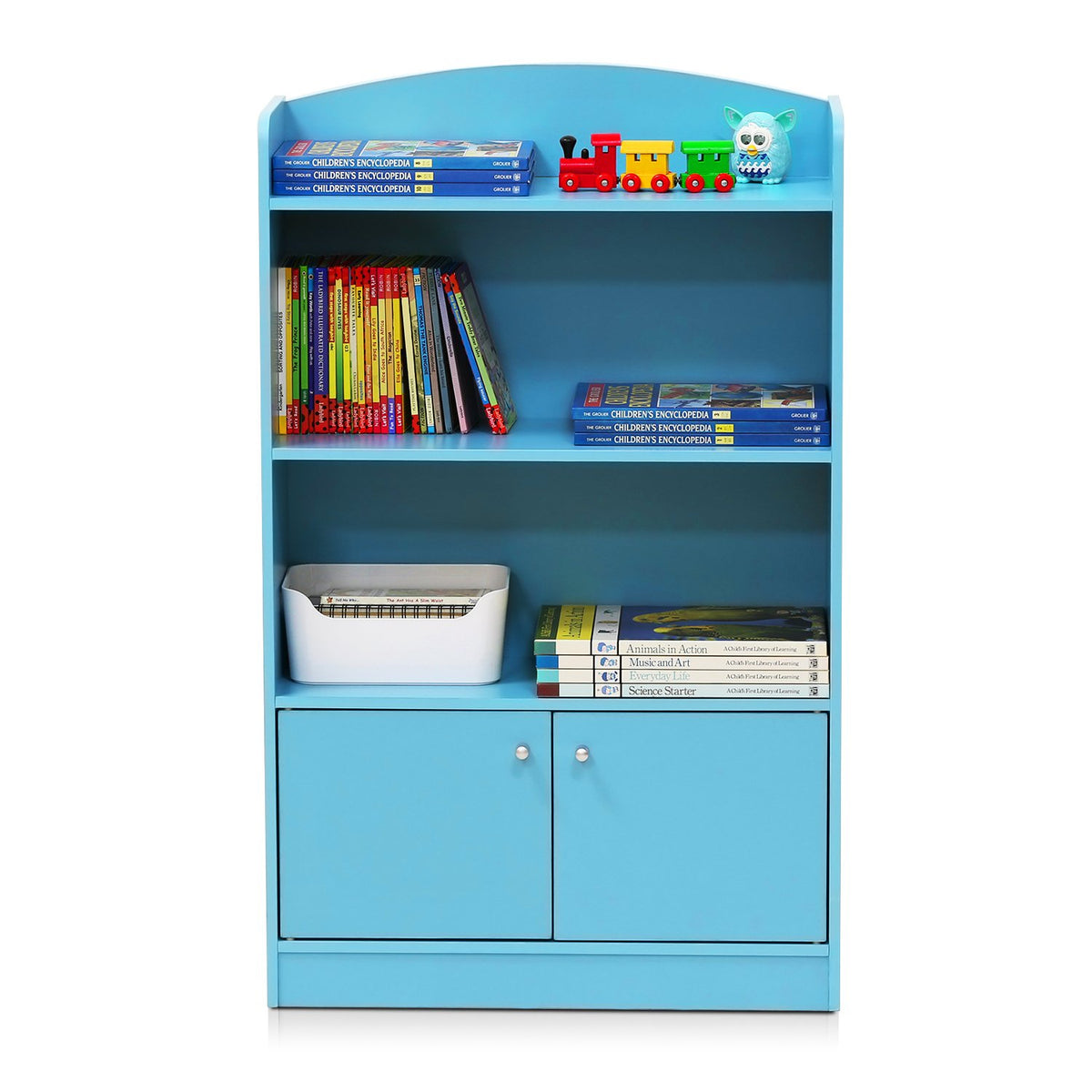 Furinno Lova Estantería con clóset de Almacenamiento, 2 estantes con Puertas, Azul Claro