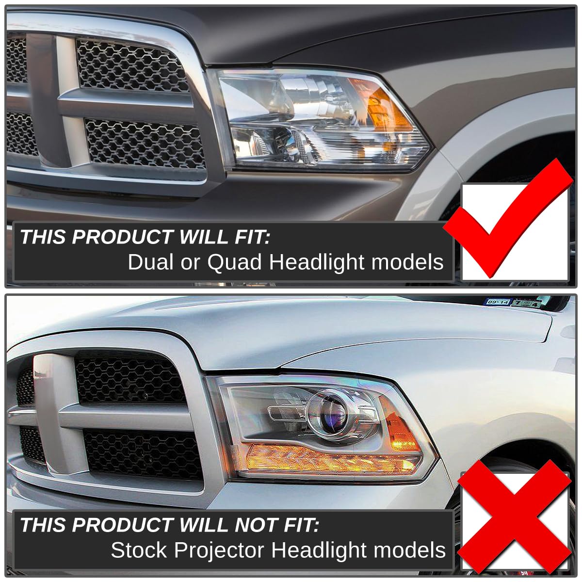 DNA Motoring Conjunto de Faros Delanteros Halogen, Negro/Transparente, HL-OH-DR09QUA-BK-CL1 [para Ram 1500-5500 10-18]