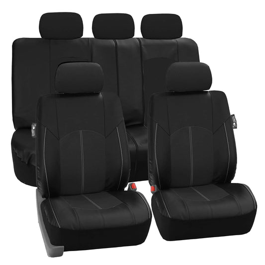 FH-PU008115 Perforated Leatherette Auto Seat Cover Full Set Solid Black