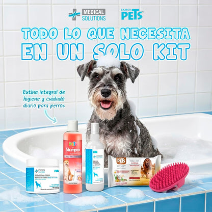 Fancy Pets MS Kit de Limpieza Básica para Perros con Limpiador de Oídos 125 ml, Toallitas para Ojos 80 pzas, Toallitas Húmedas 40 pzas, Removedor de Pelo y Shampoo Nutritivo 250 ml