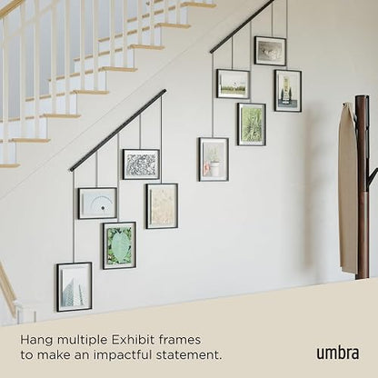 Umbra Exhibit Set de 5 Portarretratos Colgantes y Ajustables para Pared (2 de 10x15 y 3 de 13x18 cm), Negro