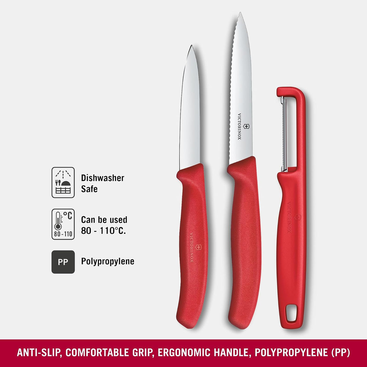 Set de Cuchillos Mondadores y Pelador, Swiss Classic, 3 piezas, Rojo