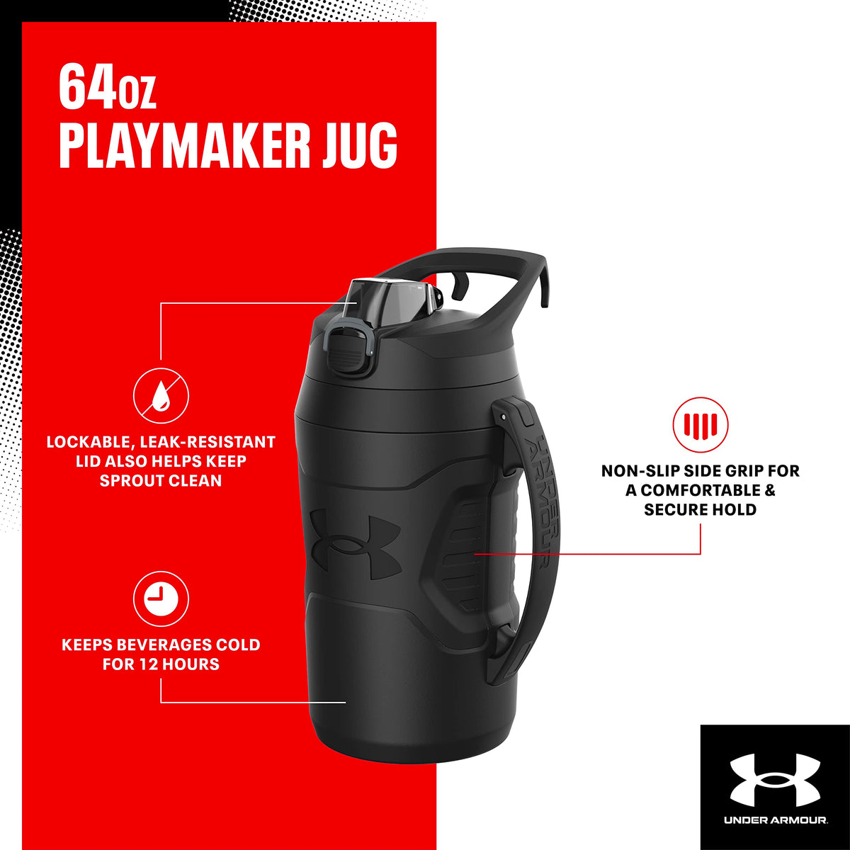 Under Armour Botella de Agua de Entrenamiento 64oz Playmaker Unisex, Color Gris, Unitalla
