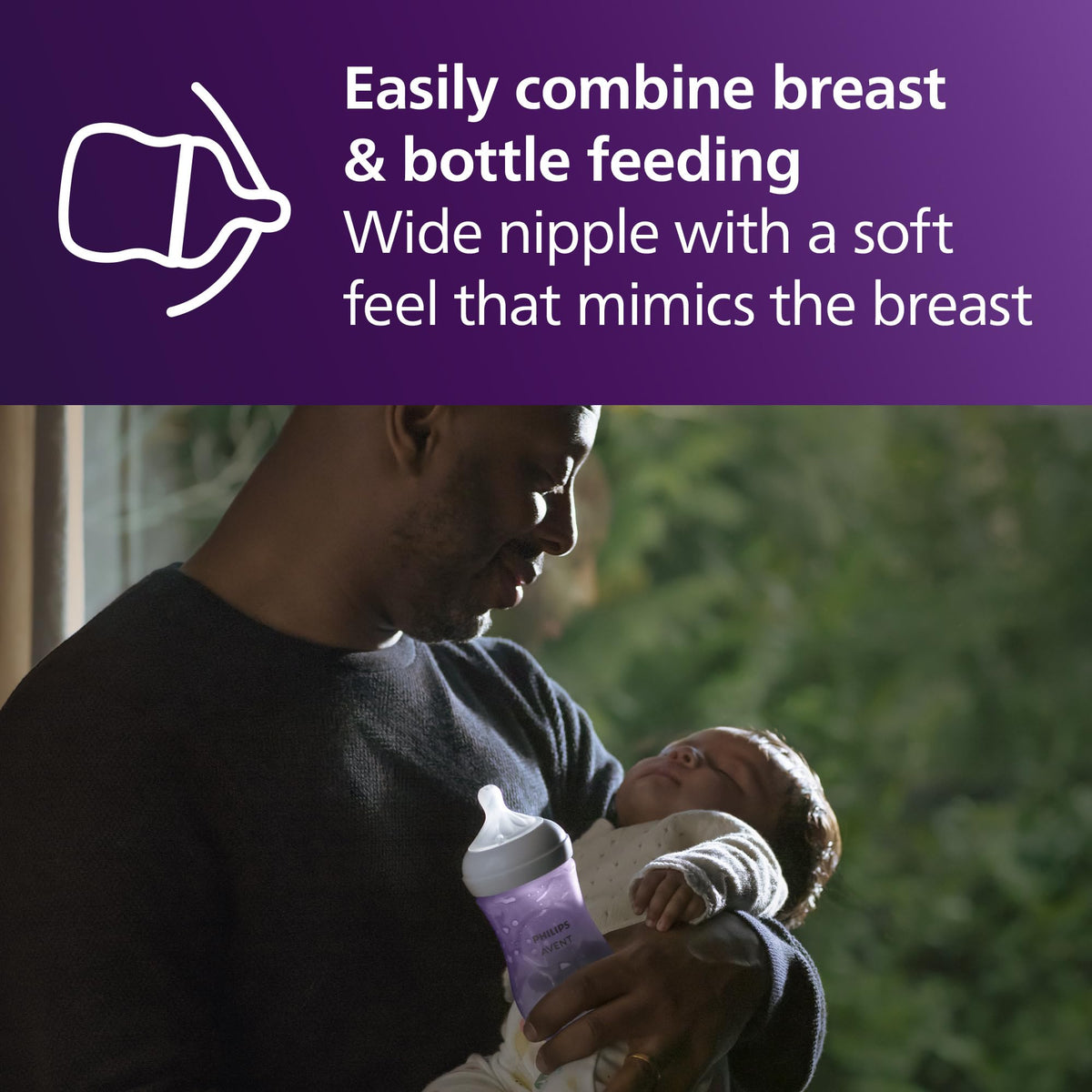 Philips AVENT Biberón natural con pezón de respuesta natural, morado, 9 onzas, paquete de 4 unidades, SCY903/34