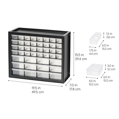 IRIS USA Gabinete de Almacenamiento Apilable de 44 Cajones para Ferretería y Juguetes, 49.53 cm An x 17.78 cm P x 39.37 cm Al, Negro - Pequeño Organizador de Baúl Utilitario Scrapbook y Pasatiempos