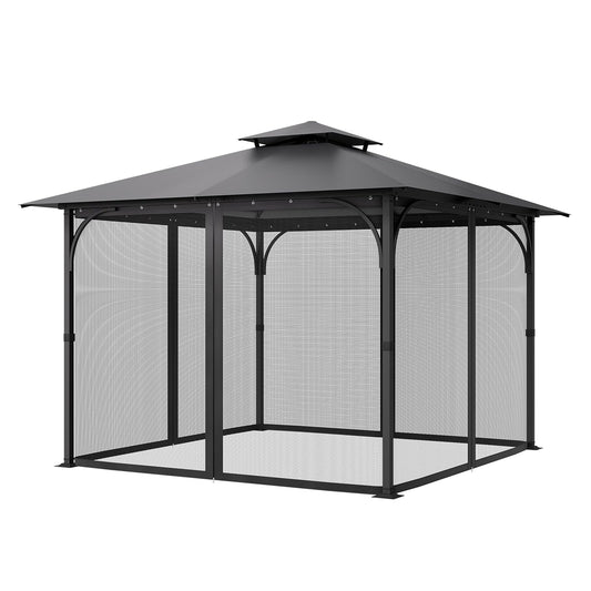 VEVOR Red de Poliéster para Cenadores, Cortina de Malla para Cenadores con Paredes Laterales de 4 Paneles, Red Antimosquitos con Doble Cremallera, para Cenadores de 304,8 x 304,8 x 198,1 cm Negro