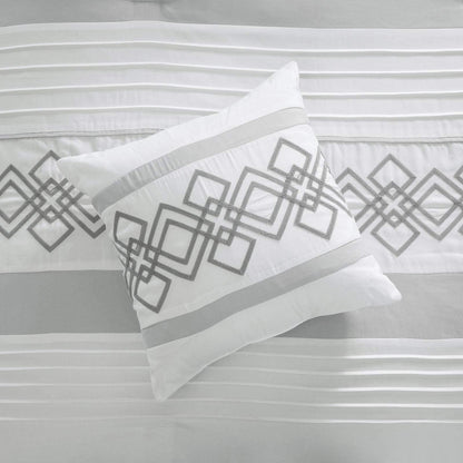 Chezmoi Collection Ariel - Juego de Ropa de Cama de 7 Piezas con Bordado geométrico de Chenilla Gris, tamaño California King