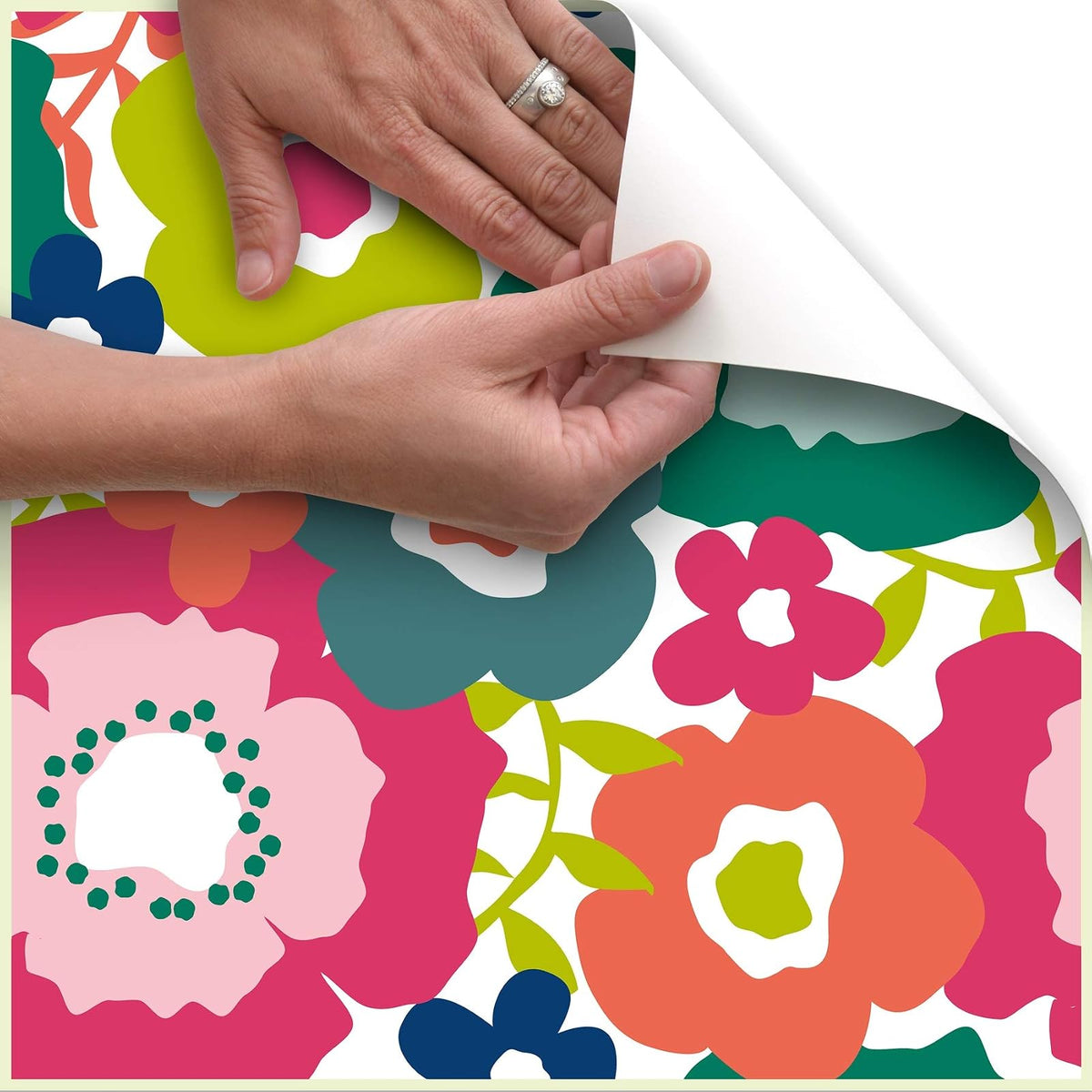 Con-Tact Brand Adorn FLRA-12N022-06 Adhesive Decorative and Removable Vinyl Floor, Flower Fields, Set of 6-12”x12” Tiles
