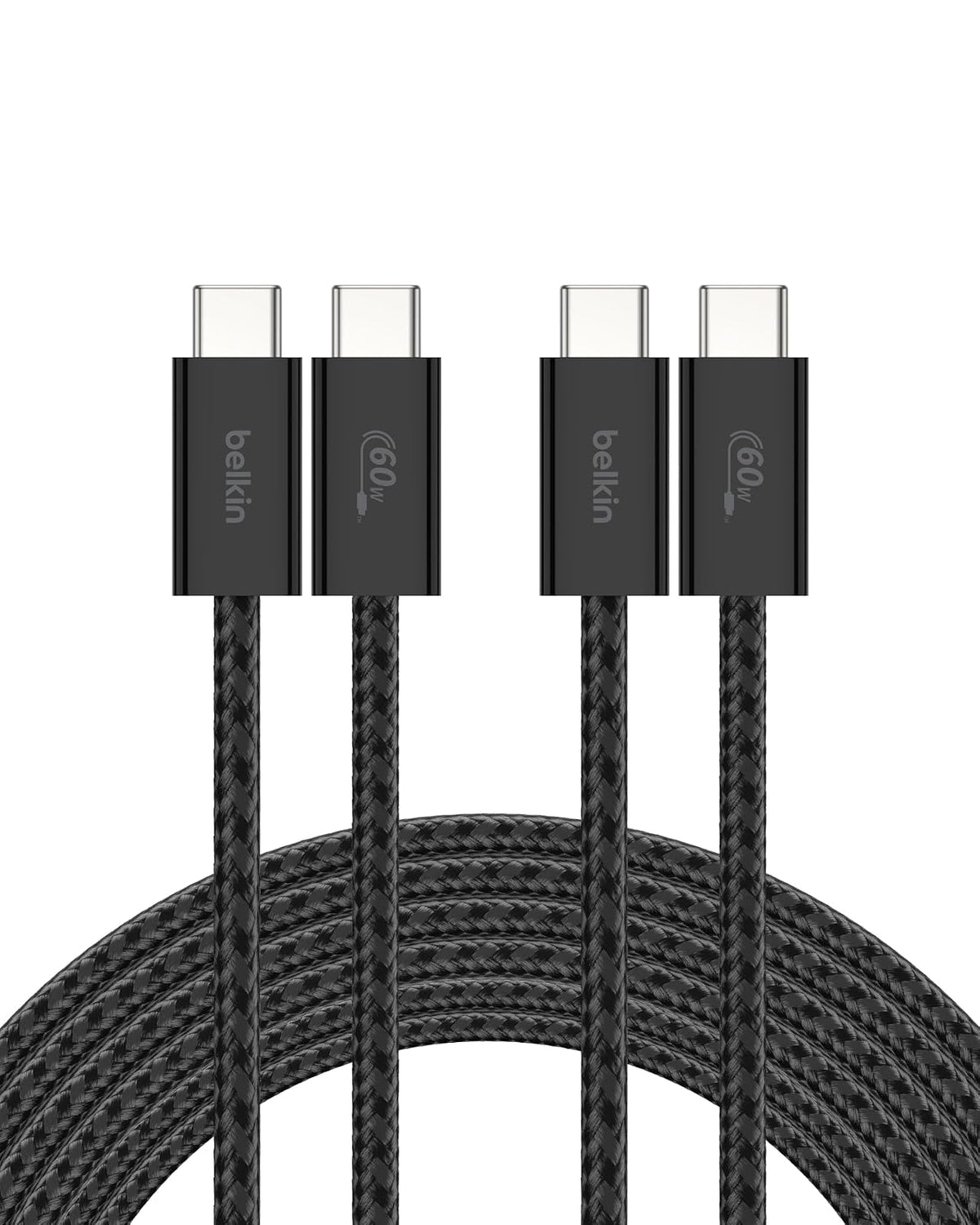 Belkin - Cable trenzado USB C a USB C de 60 W, paquete de 2 unidades, 3 m | iPhone 15/16/17, Samsung Galaxy S26, Pixel 10, Airpods, iPad, Nintendo Switch 2, MacBook, Steam Deck, viajes, Chromebook