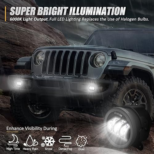 NUVISION LIGHTING NVL-FL-001 Luz antiniebla LED de 4 Pulgadas Compatible con Jeep Wrangler 07-17/11-14 Charger / 14-18 Cherokee /10-19 Journey (Izquierda y Derecha) Aprobado por Dot