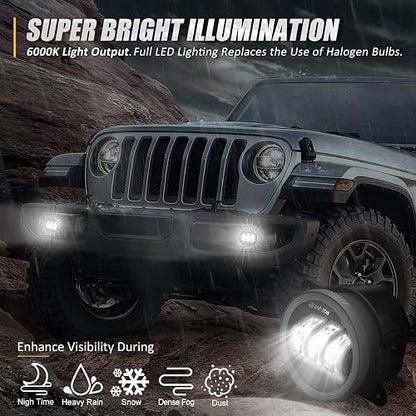 NUVISION LIGHTING NVL-FL-001 Luz antiniebla LED de 4 Pulgadas Compatible con Jeep Wrangler 07-17/11-14 Charger / 14-18 Cherokee /10-19 Journey (Izquierda y Derecha) Aprobado por Dot