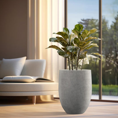 Kante - Maceta alta de hormigón natural de 21.7 pulgadas de alto, maceta decorativa grande para interiores con orificio de drenaje y tapón de goma, estilo redondo moderno para el hogar y el jardín (el color puede variar)