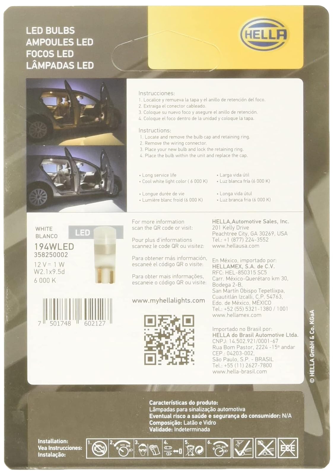 Hella Focos mini Led blister, tienen una Luz precisa, intensa y de aspecto moderno ideal para cualquier estilo de Automóvil, color Blanco, incluye un set de dos focos, CÓDIGO (194)
