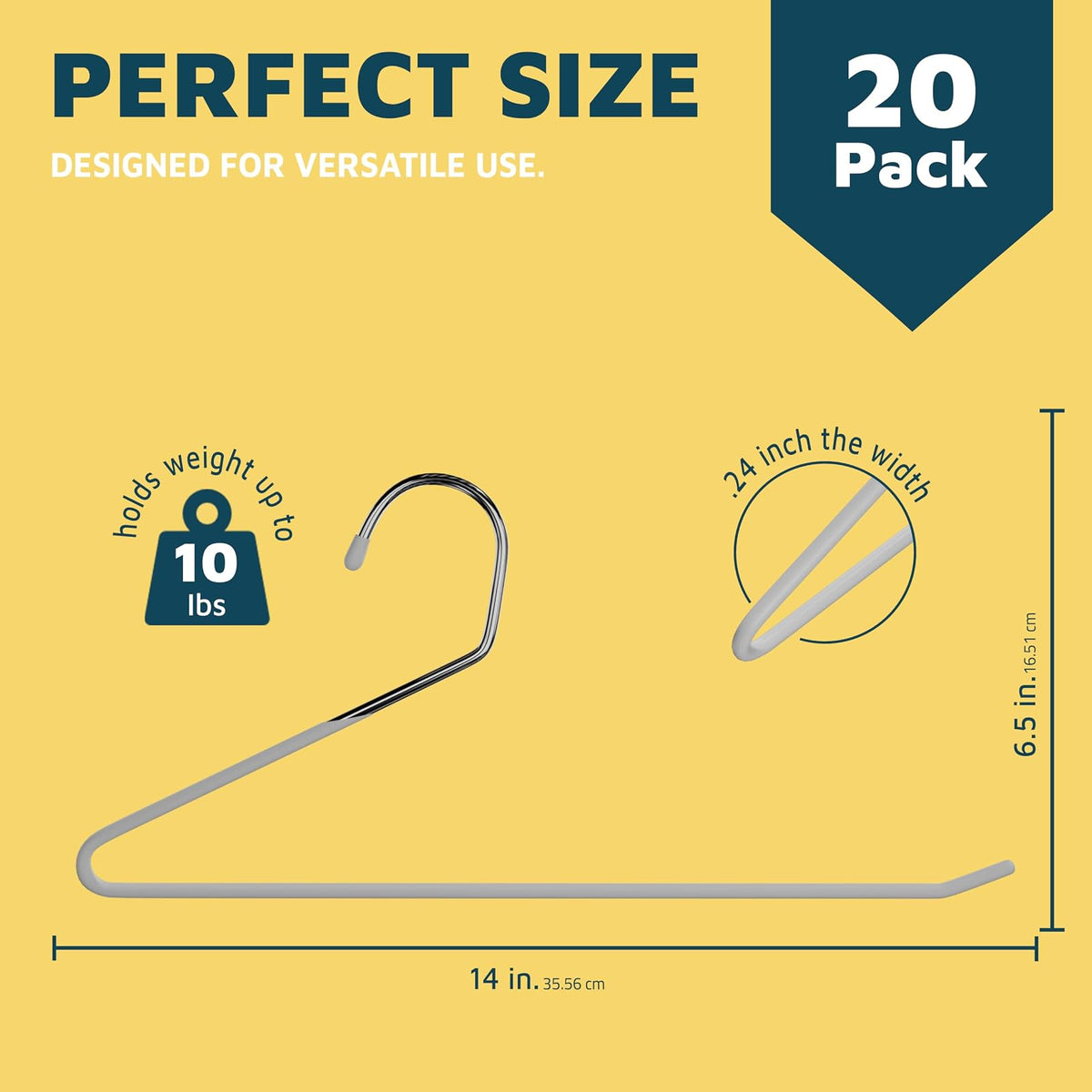 Lifemaster 20 Pcs. Heavy Duty Metal Slack Non-Slip Pants Hangers - Space Saving, Open-Ended Design for Jeans, Slacks, Blankets, Tablecloths - Closet Organizer with Rubber Cover (White)