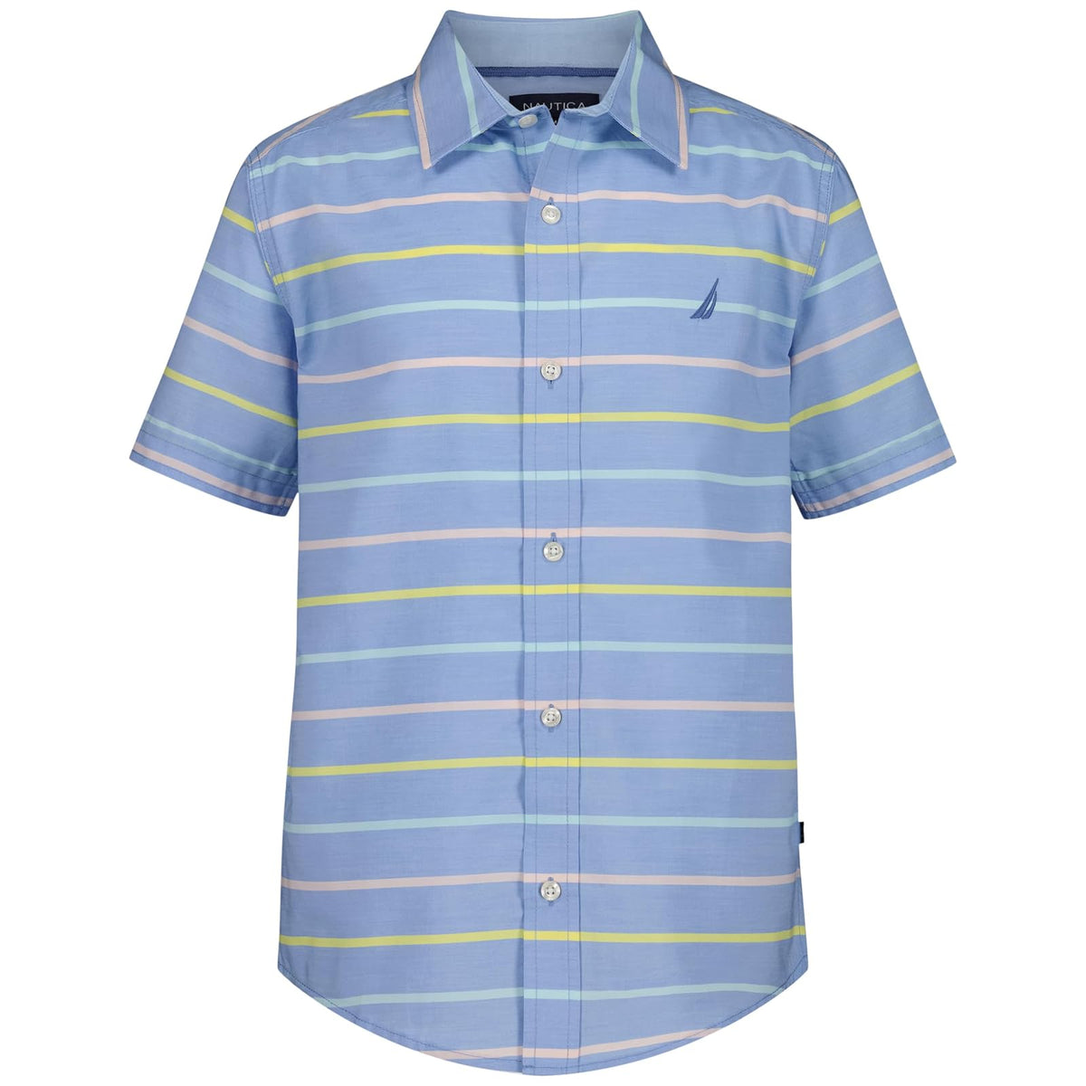 Nautica - Camisa Tejida de Manga Corta con Botones, Ligera y Transpirable - 10-12 - Atractivo a rayas pastel