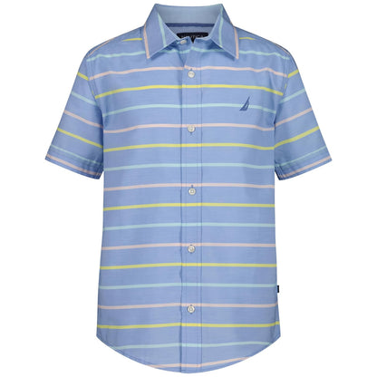 Nautica - Camisa Tejida de Manga Corta con Botones, Ligera y Transpirable - 10-12 - Atractivo a rayas pastel