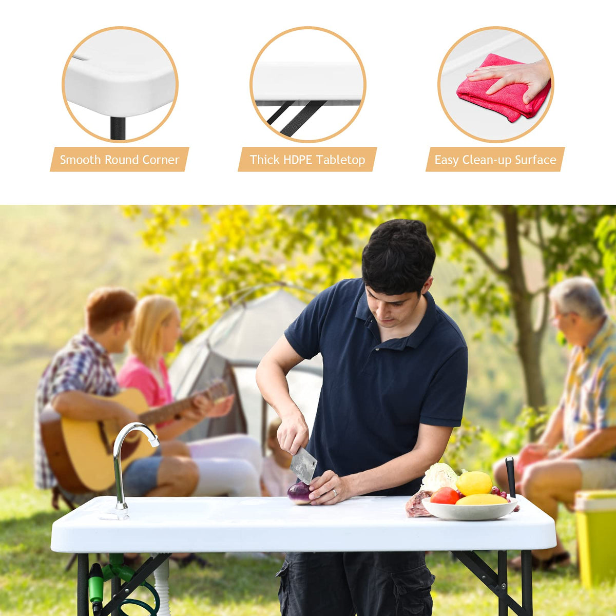 Goplus - Grifo Plegable para Mesa de Pescado con rociador y Manguera de Drenaje