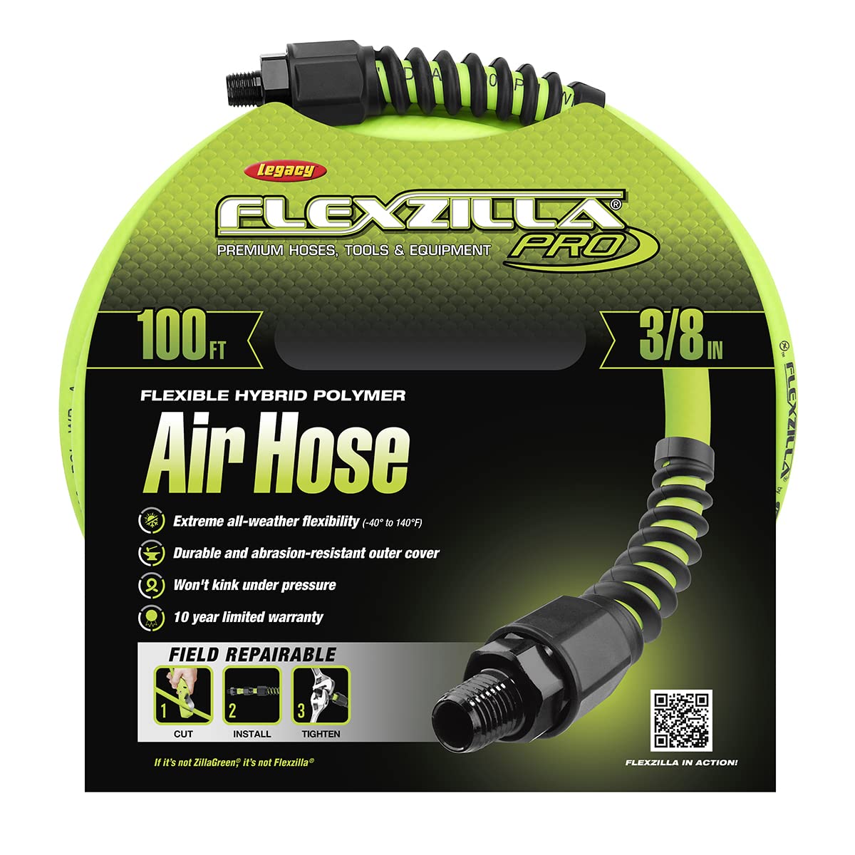 Flexzilla Legacy Pro Manguera de Aire Híbrida HFZP38100YW2, 3/8 in x 100 ft