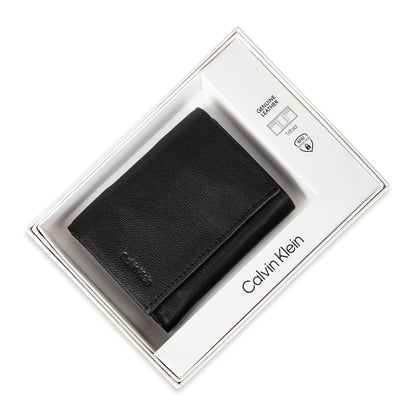 Calvin Klein portafolios triple de piel RFID para hombre, Negro -, Talla única