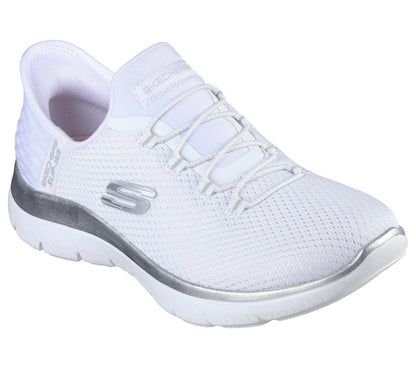 Skechers - Tenis de Noche para Mujer con Manos Libres, Summits - 25.0 cm - Blanco plateado