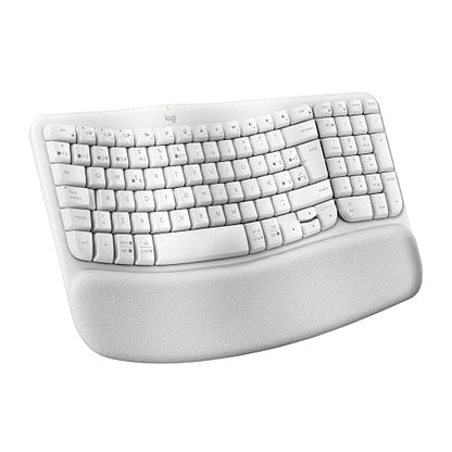 Logitech Wave Keys, Teclado ergonómico inalámbrico con reposamanos Acolchado, Escritura Confortable y Natural, Easy-Switch, Bluetooth, Logi Bolt, multisistema, Windows/Mac - Blanco
