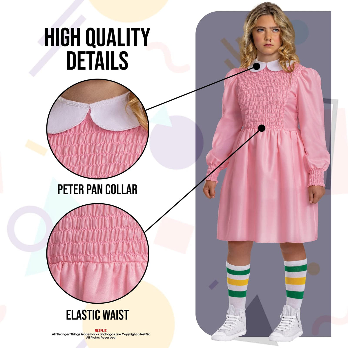 Disguise Eleven - Disfraz de vestido rosa para niños, disfraz oficial de Stranger Things (talla L (10-12)