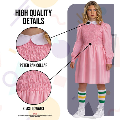 Disguise Eleven - Disfraz de vestido rosa para niños, disfraz oficial de Stranger Things (talla L (10-12)