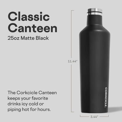 CORKCICLE | Vinnebago Botella o Vaso | 750 ml (25 oz) | Termo de Acero Inoxidable | Aislamiento Triple Capa | Mantiene Frío por Horas | Negro Mate