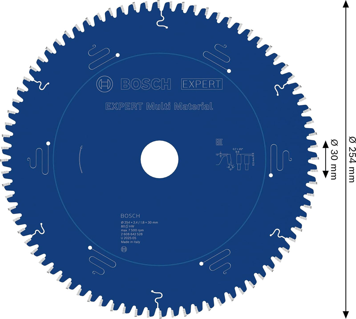 Bosch 2 608 642 528 - Hoja de sierra circular Expert for Multi Material - 254 x 30 x 2,4 mm
