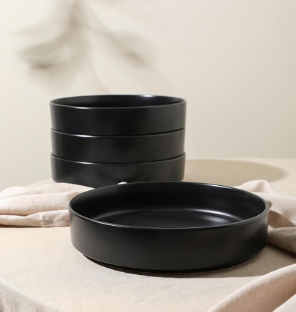 Stone Lain Celina - Juego de cuencos de gres de 4 piezas para cocina, cerámica para ramen, frutas, cereales, cena, apto para microondas y lavaplatos, color negro