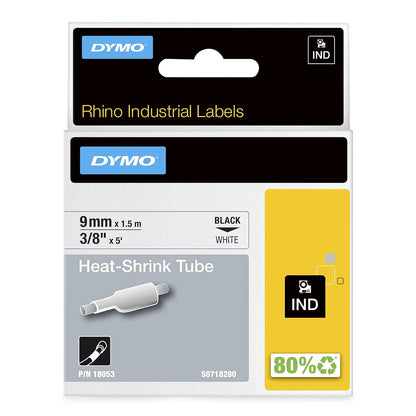 Dymo Cinta Termorretráctil para Etiquetadora, Identificación de Cables - 0.95 cm (3 - 8'') - Negro sobre blanco
