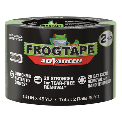 FrogTape Cinta de Pintor Avanzada 1.5 Pulgadas x 45 Yardas - 1.5 pulgadas x 45 yardas (paquete de 2)