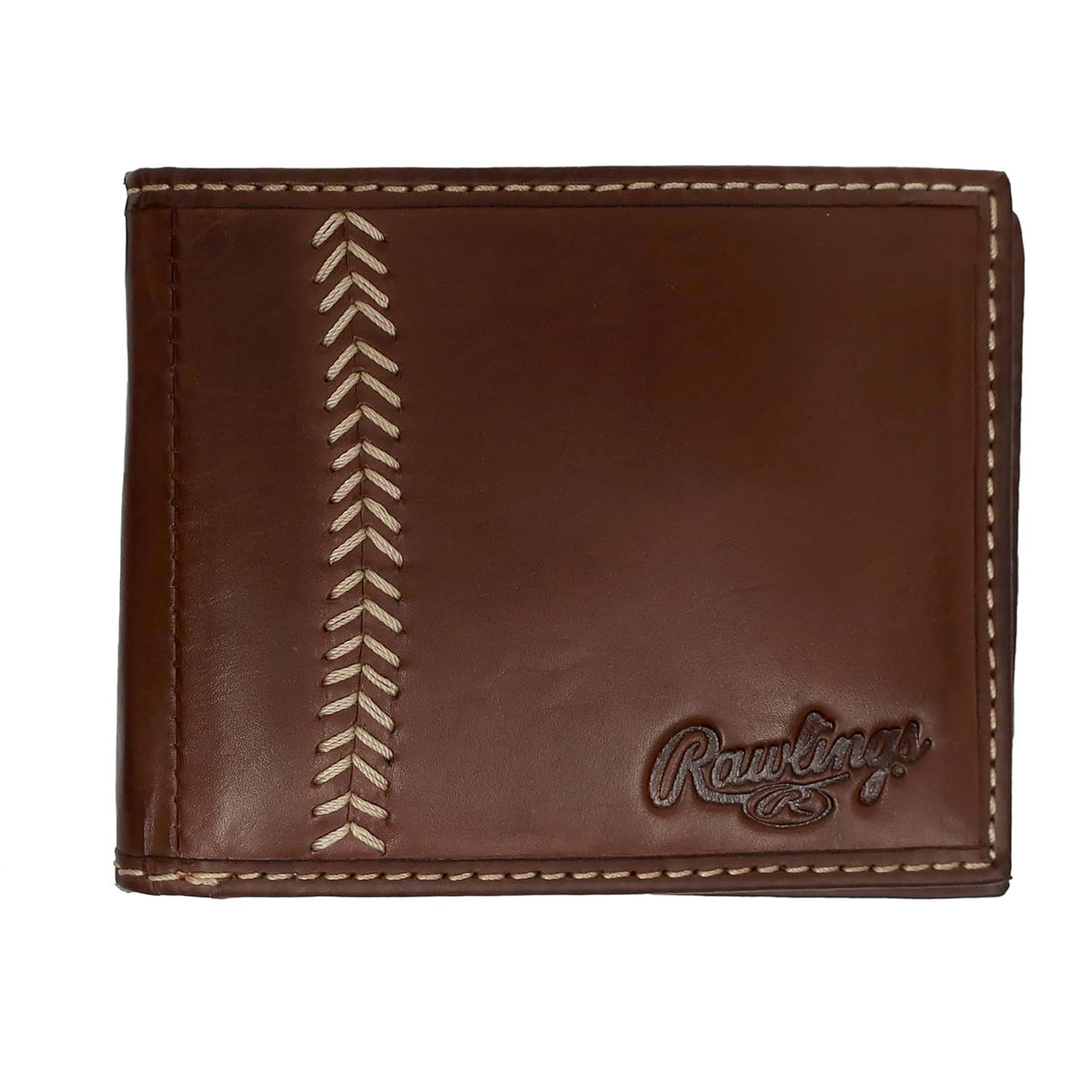 Rawlings Bifold Wallet Collection para hombre, café oscuro | Costura de béisbol, Una talla, Rawlings | Colección de billeteras Bifold para hombre | piel auténtica | Múltiples estilos y colores - Una talla - café oscuro | Costura de béisbol