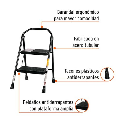Escalera Tubular, Plegable, 2 peldaños, Truper