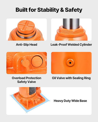 VEVOR Gato Hidráulico de Suelo 12 T, con Alcance de Elevación de 205-400 mm, para Automóviles, SUV, Camionetas, Talleres Mecánicos, Ascensores Domésticos y Maquinaria Agrícola, Naranja, 128 x 125 x 205 mm