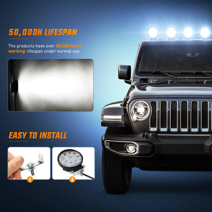 Nilight Juego de 4 Barras de Luz LED Redonda 12 cm 27 W 3000 lm Foco Amplio Multiuso, 15016F-C