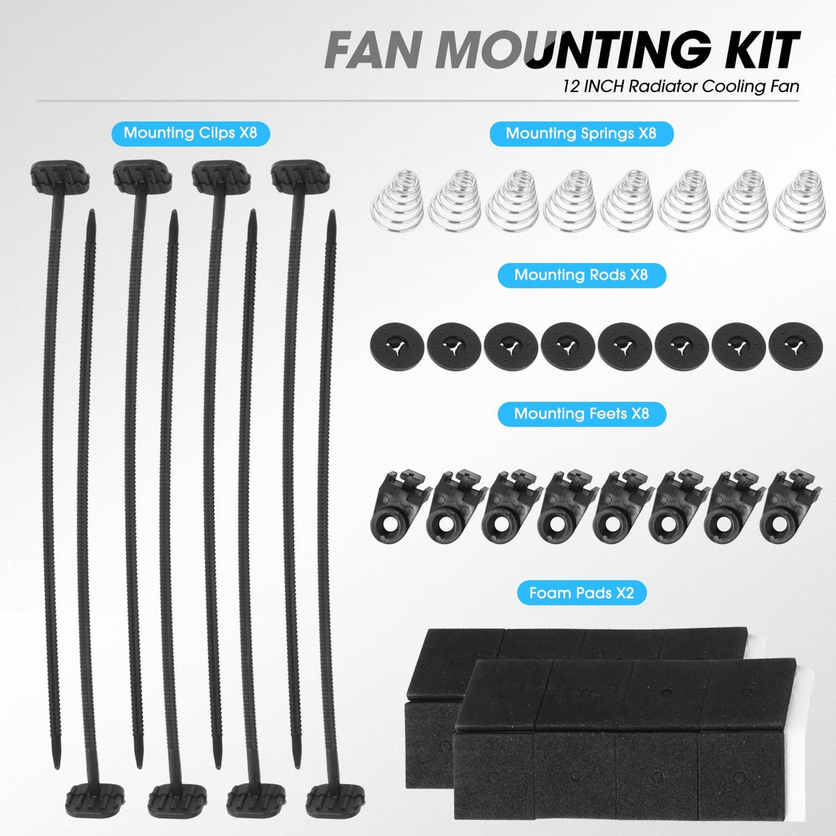 DNA Motoring RAF-12-RD+FMK-X2 Ventilador Radiador Delgado 12" Alto Rendimiento Rojo 2 Unidades con Kit Montaje