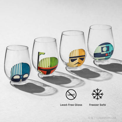 JoyJolt Star Wars™ Helmet Hues - Juego de 4 Vasos de Cristal Sin Tallo de 19oz, Coleccionables y Regalos para Adultos, Vasos de Cocina Temáticos