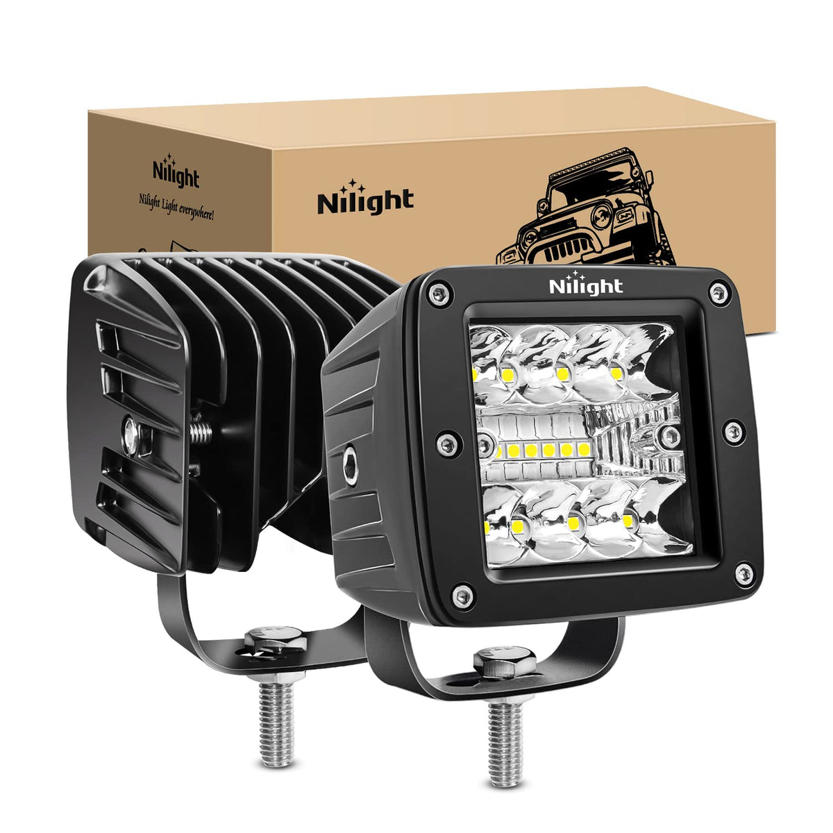 Nilight 2 Cubos LED Cuadrados de 8 cm, 42 W, Combo Spot/Inundación para Todoterreno, Jeep, ATV, UTV