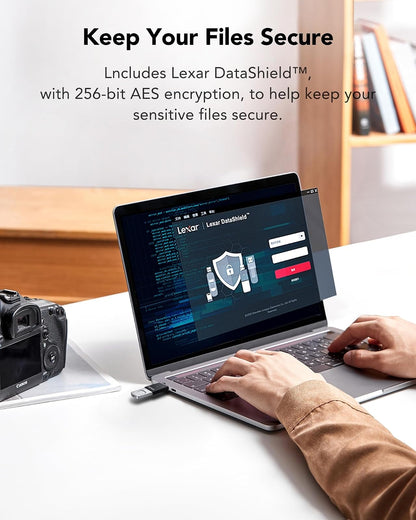 Lexar JumpDrive Fingerprint F35 Pro - Unidad Flash USB 3.2 Gen 1, hasta 400/300 MB/s de Lectura/Escritura, expansión de Almacenamiento y Copia de Seguridad, 256 bits AES y cifrado de Huellas