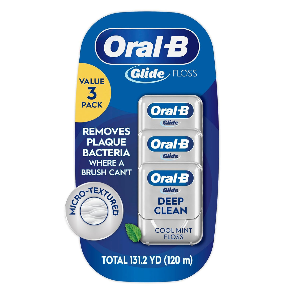 Oral B Glide Pro-Health Deep Clean Cool Mint Flavor Floss 40 M, 3 Ct., 0.12 Pound