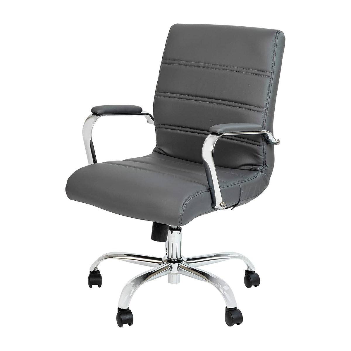 Flash Furniture Whitney - Silla de computadora giratoria de Piel Suave con Asiento Acolchado y reposabrazos, Silla de Oficina Acolchada de Altura Ajustable, Gris/Cromo