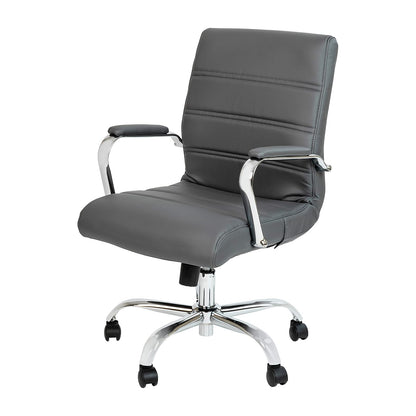 Flash Furniture Whitney - Silla de computadora giratoria de Piel Suave con Asiento Acolchado y reposabrazos, Silla de Oficina Acolchada de Altura Ajustable, Gris/Cromo