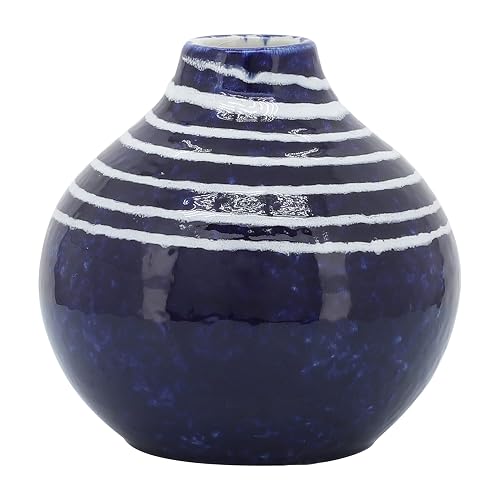 Sagebrook Home 5" Decorative Primeval Ceramic Vase - Contemporary Blue and White Flower Vase for Home, Office Decorative Accent - Easy Gift Idea