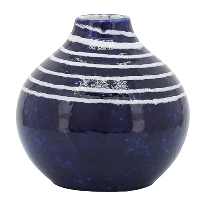 Sagebrook Home 5" Decorative Primeval Ceramic Vase - Contemporary Blue and White Flower Vase for Home, Office Decorative Accent - Easy Gift Idea