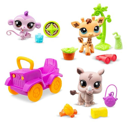 Littlest Pet Shop Safari Mascotas #53,#54, #55, LPS Bobble Head Play Pack Set de Figuras Coleccionables para Niñas Original de Bandai