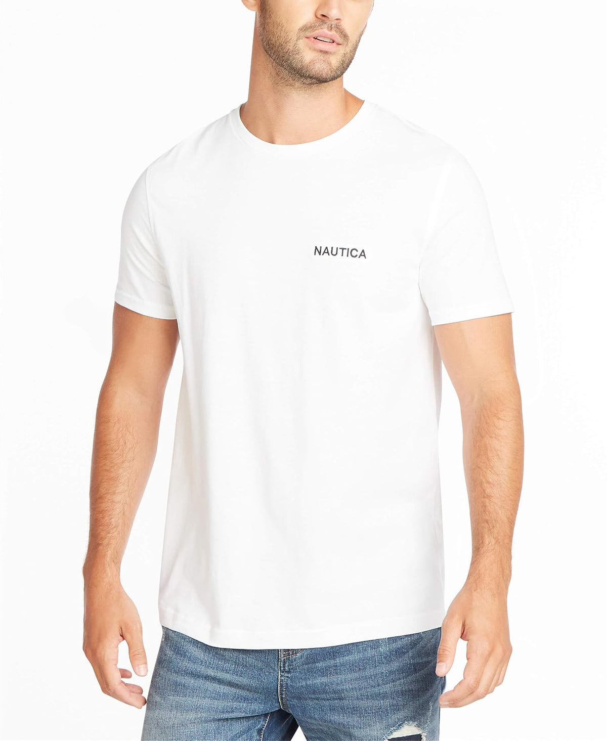 Nautica Playera Cuello Redondo para Hombre, Manga Corta - XL - Blanco brillante liso