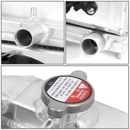 DNA Motoring Radiador de 2 Filas con Cubierta de Ventilador para Honda Civic/Del Sol/Integra MT 1992-2001, RA+FS-HC92-42-2