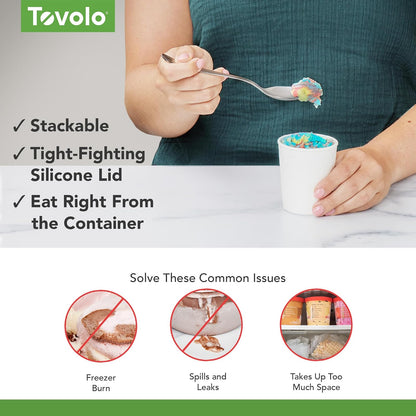Tovolo Sweet Treat, contenedor reutilizable para helado casero, juego de recipientes apilables de 4 a 6 onzas con tapas de silicona para congelador, sin BPA y aptos para lavaplatos