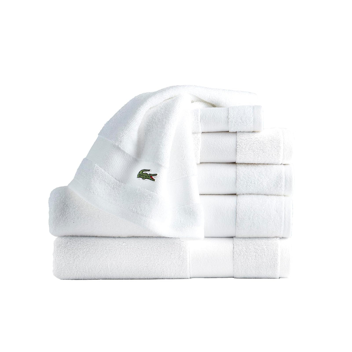 Lacoste Sport Stripe - Juego de toallas de algodón de lujo de 6 piezas, fabricadas con 100% algodón Supima suave, absorbente y de secado rápido, incluye 2 toallas de baño, 2 toallas de mano, 2 toallas - blanco